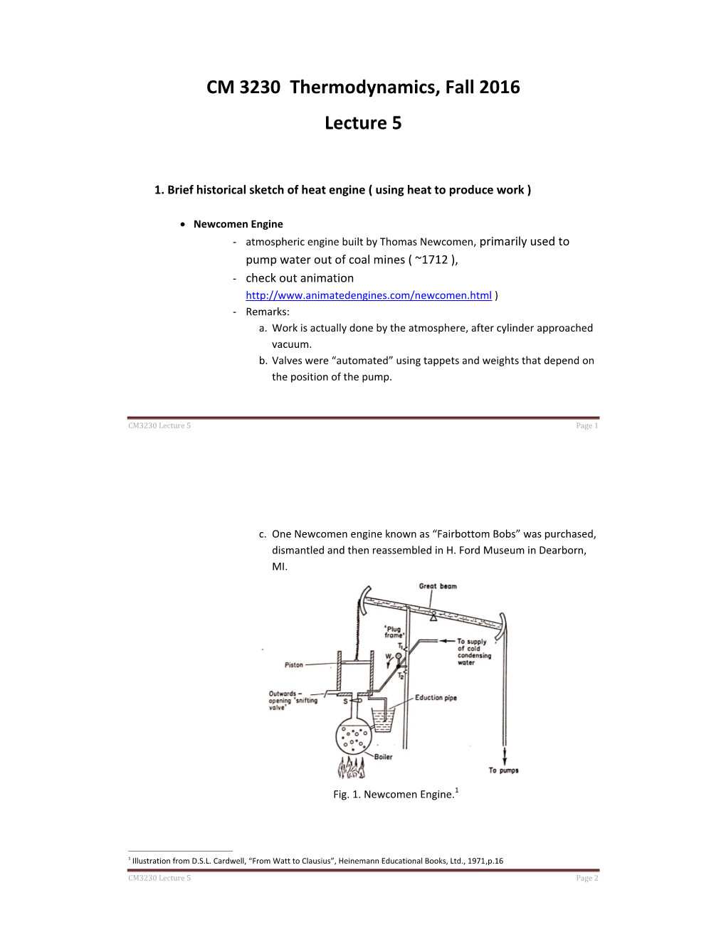 CM 3230 Thermodynamics, Fall 2016 Lecture 5