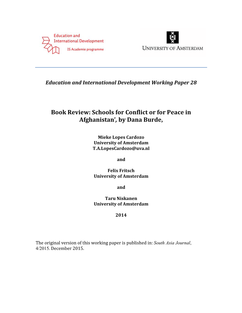 Book Review: Schools for Conflict Or for Peace in Afghanistan’, by Dana Burde