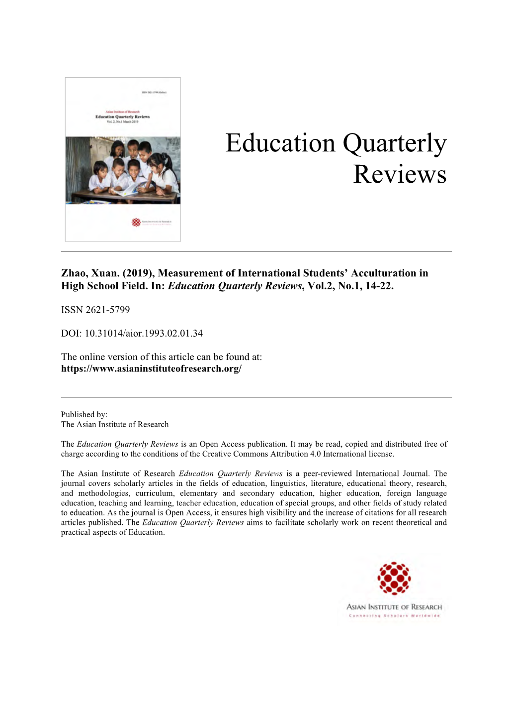 Education Quarterly Reviews