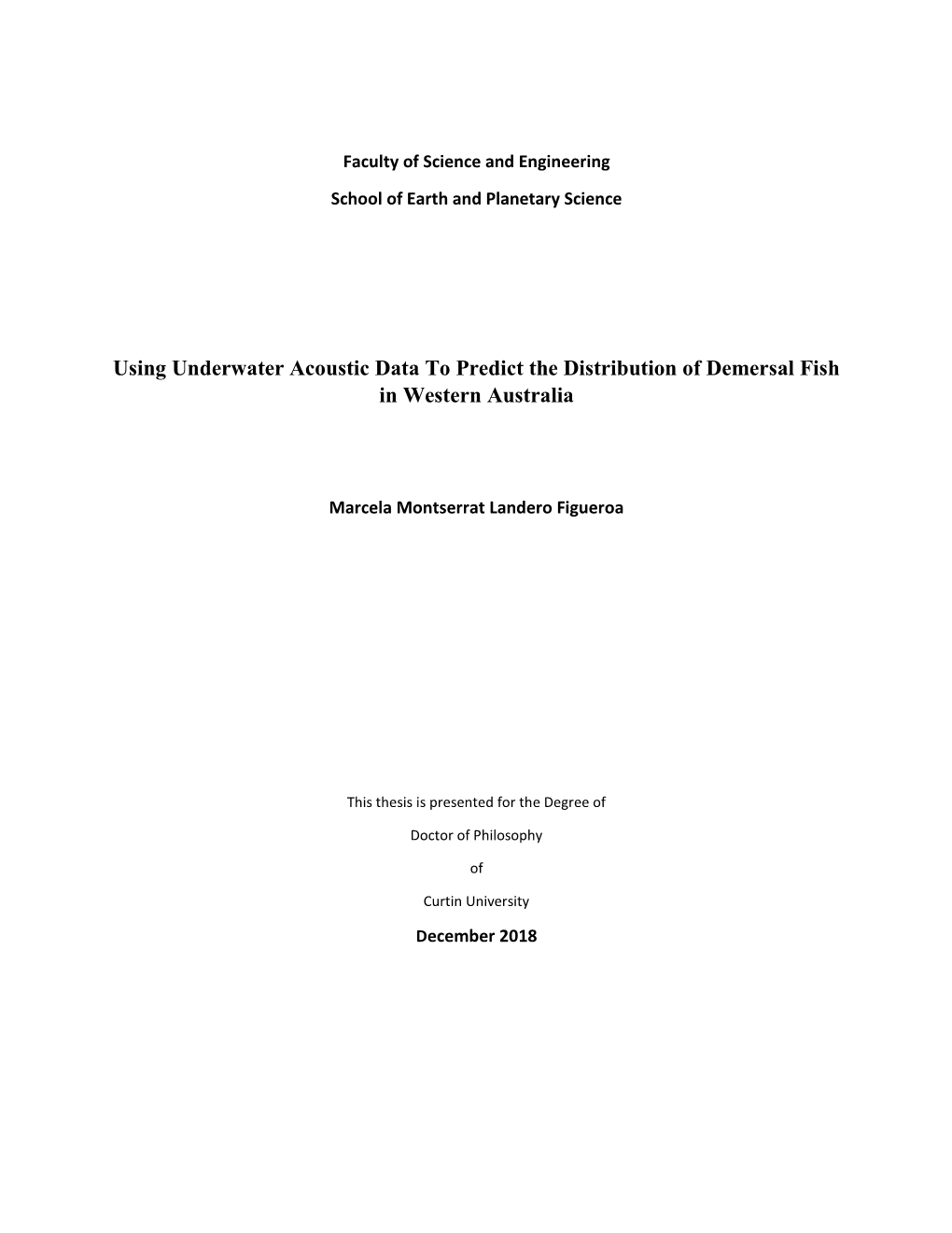 Using Underwater Acoustic Data to Predict the Distribution of Demersal Fish in Western Australia