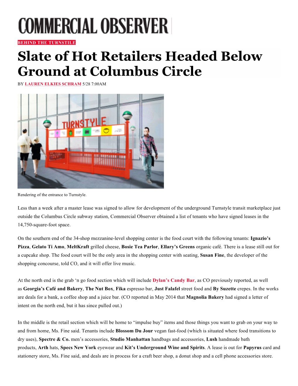Slate of Hot Retailers Headed Below Ground at Columbus Circle by LAUREN ELKIES SCHRAM 5/28 7:00AM