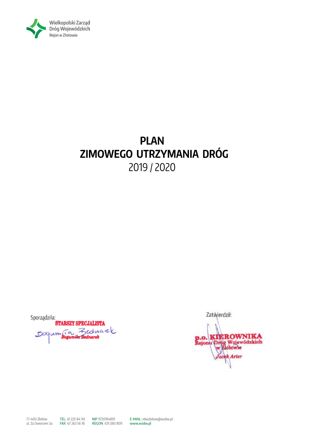 Plan Zimowego Utrzymania Dróg 2019 / 2020