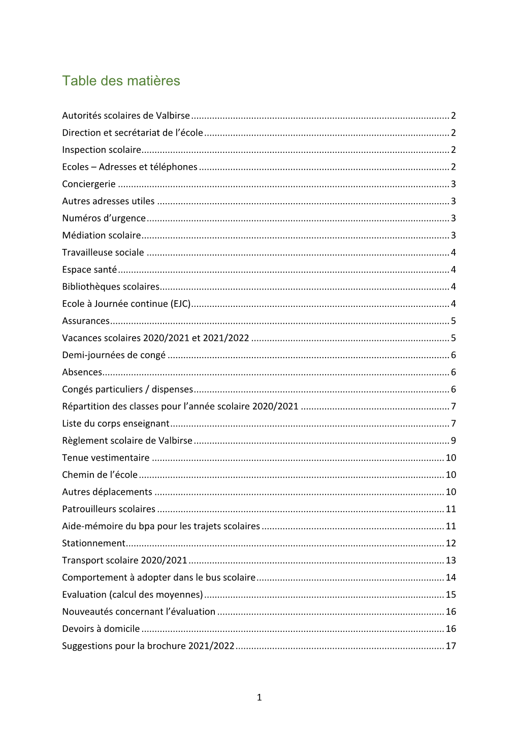 Table Des Matières