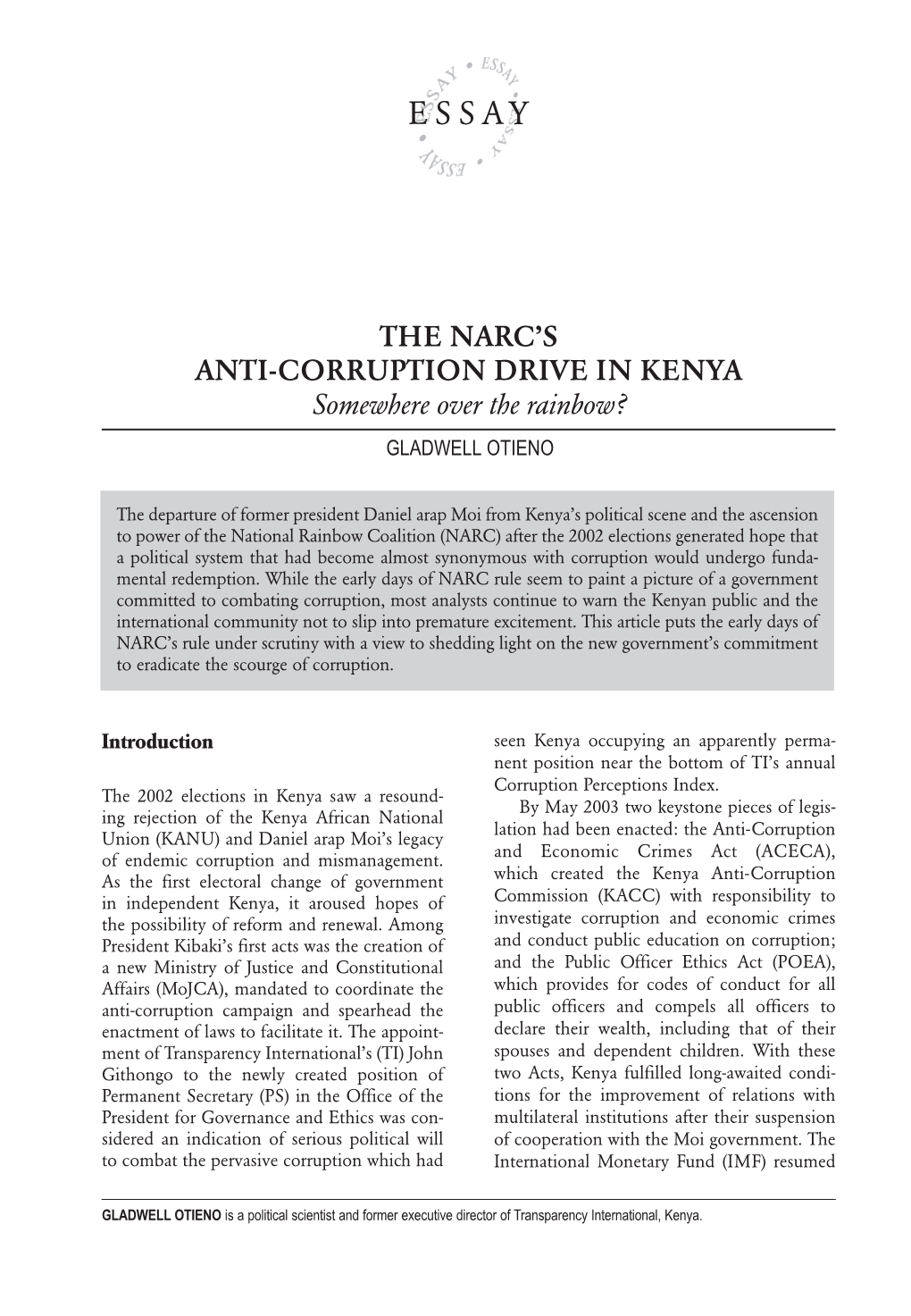 The Narc's Anti-Corruption Drive in Kenya