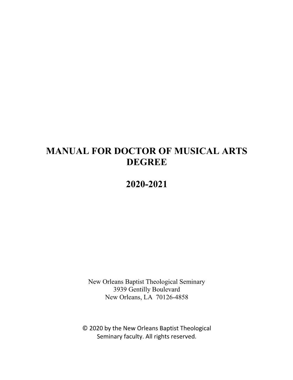 Manual for Doctor of Musical Arts Degree 2020-2021