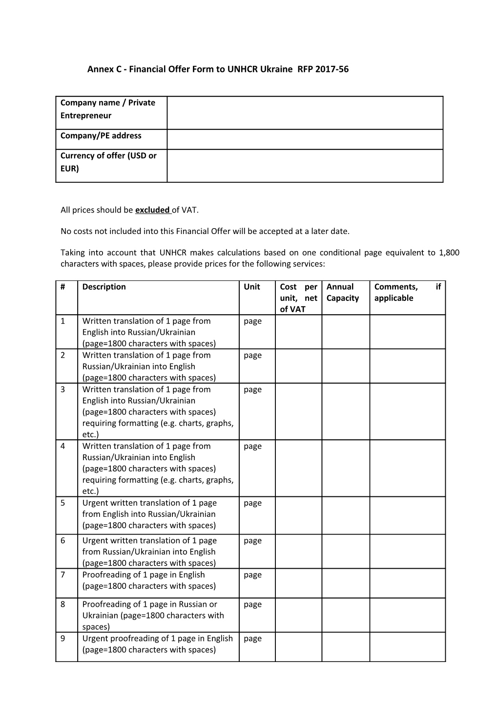 All Prices Should Be Excluded of VAT