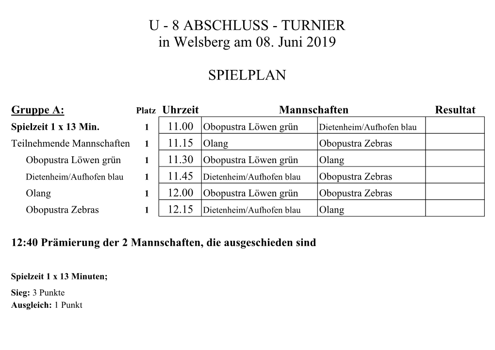 U - 8 ABSCHLUSS - TURNIER in Welsberg Am 08