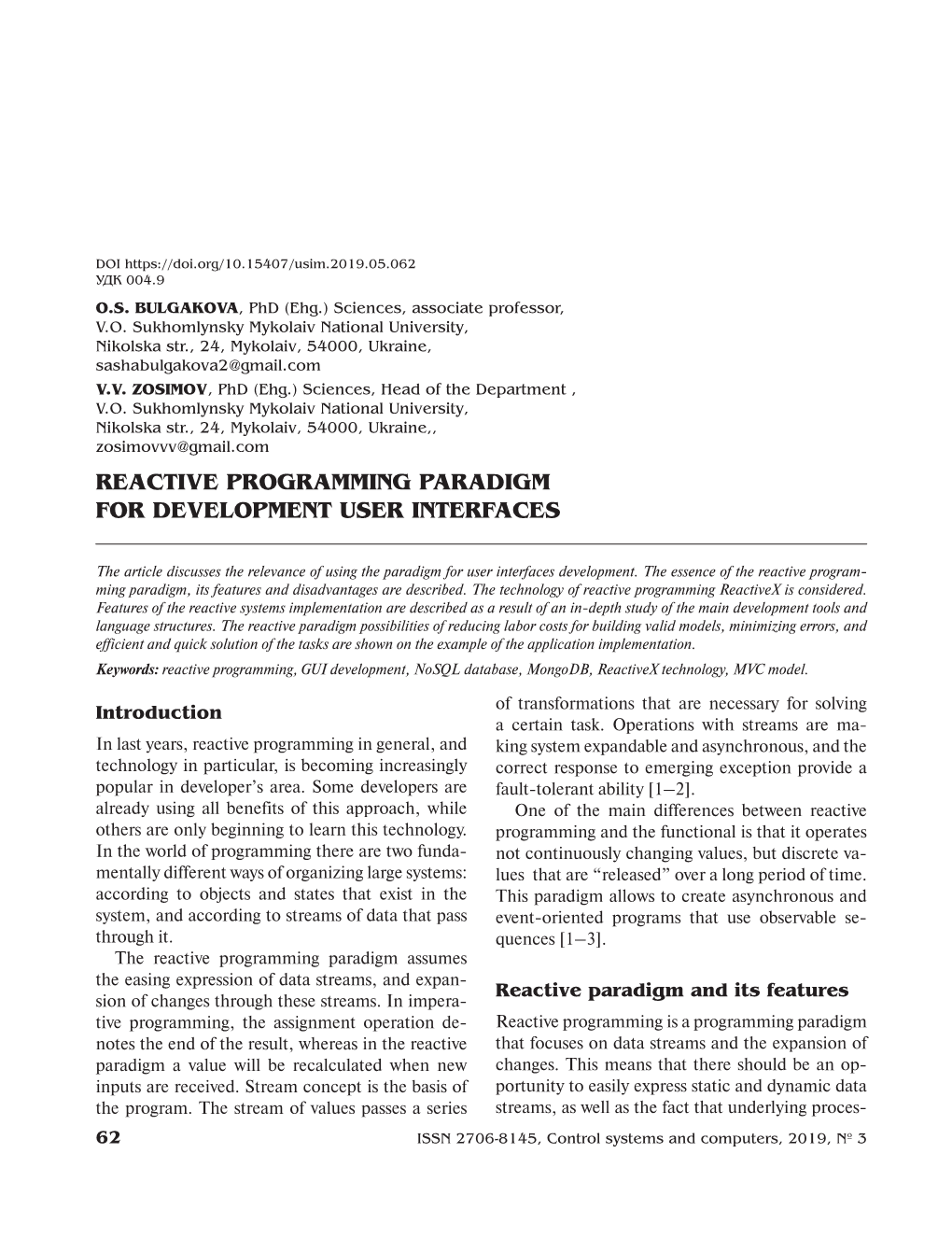 Reactive Programming Paradigm for Development User Interfaces