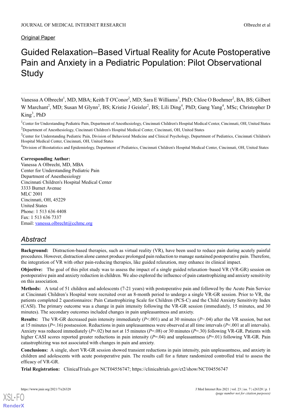 Guided Relaxation–Based Virtual Reality for Acute Postoperative Pain