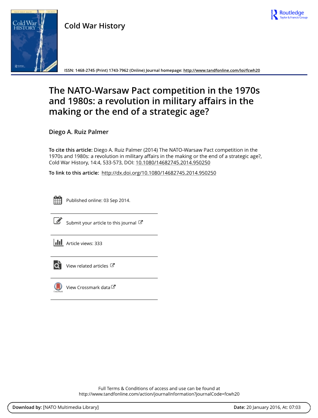 The NATO-Warsaw Pact Competition in the 1970S and 1980S: a Revolution in Military Affairs in the Making Or the End of a Strategic Age?