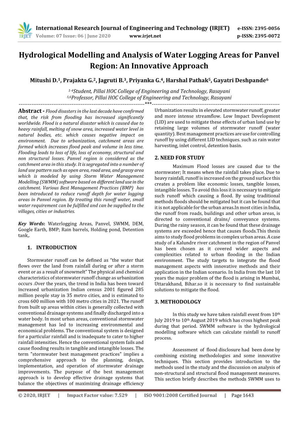 Hydrological Modelling and Analysis of Water Logging Areas for Panvel Region: an Innovative Approach