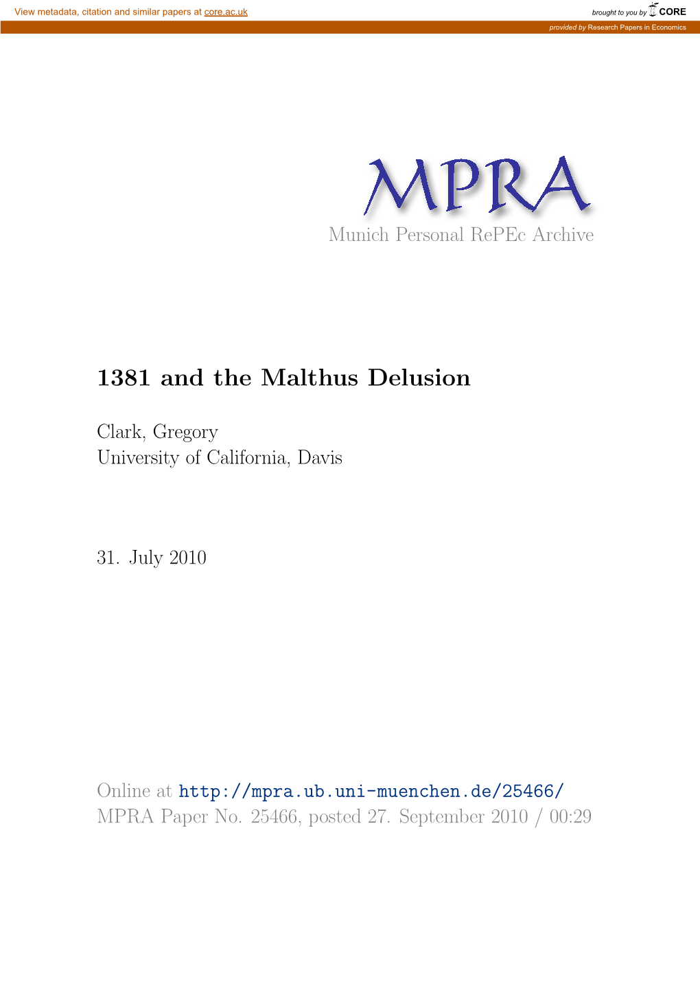 1381 and the Malthus Delusion