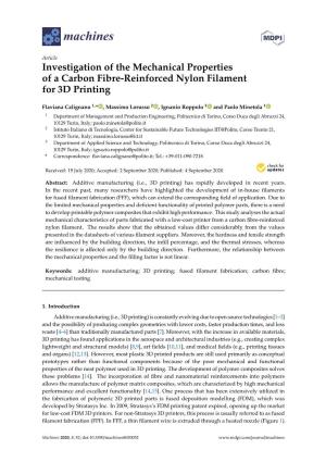 Investigation of the Mechanical Properties of a Carbon Fibre-Reinforced Nylon Filament for 3D Printing