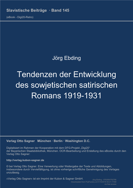 Tendenzen Der Entwicklung Des Sowjetischen Satirischen Romans 1919-1931