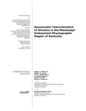 Geomorphic Characteristics of Streams in the Mississippi