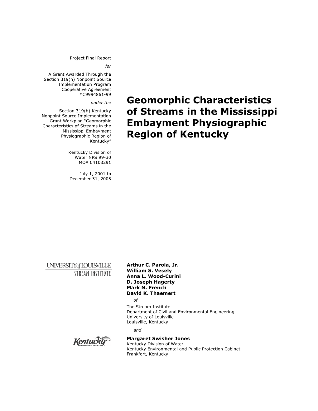 Geomorphic Characteristics of Streams in the Mississippi