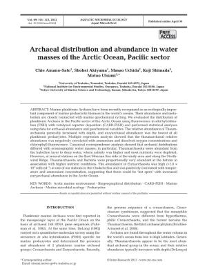 Archaeal Distribution and Abundance in Water Masses of the Arctic Ocean, Pacific Sector