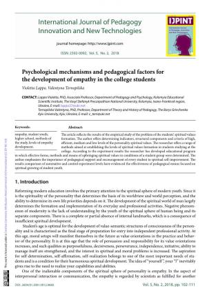 Psychological Mechanisms and Pedagogical Factors for the Development of Empathy in the College Students