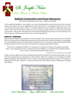 Spiritual Communion and Prayer Resources