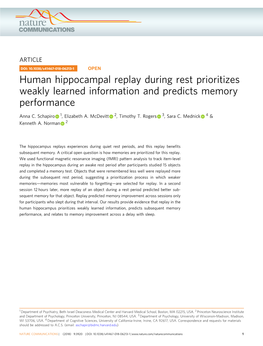 Human Hippocampal Replay During Rest Prioritizes Weakly Learned Information and Predicts Memory Performance