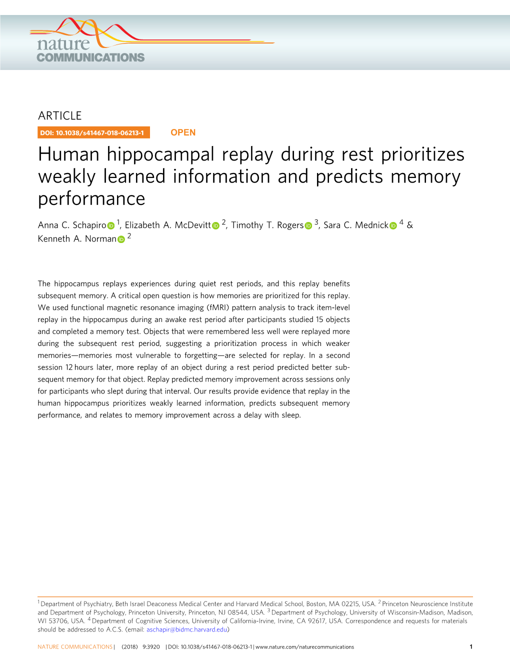 Human Hippocampal Replay During Rest Prioritizes Weakly Learned Information and Predicts Memory Performance