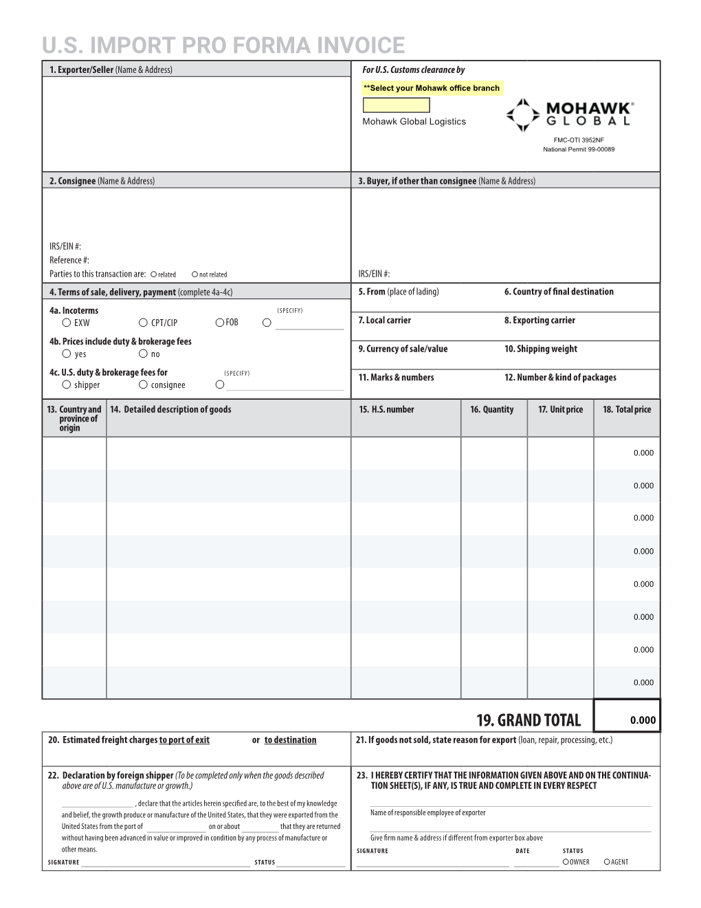 Us Import Pro Forma Invoice