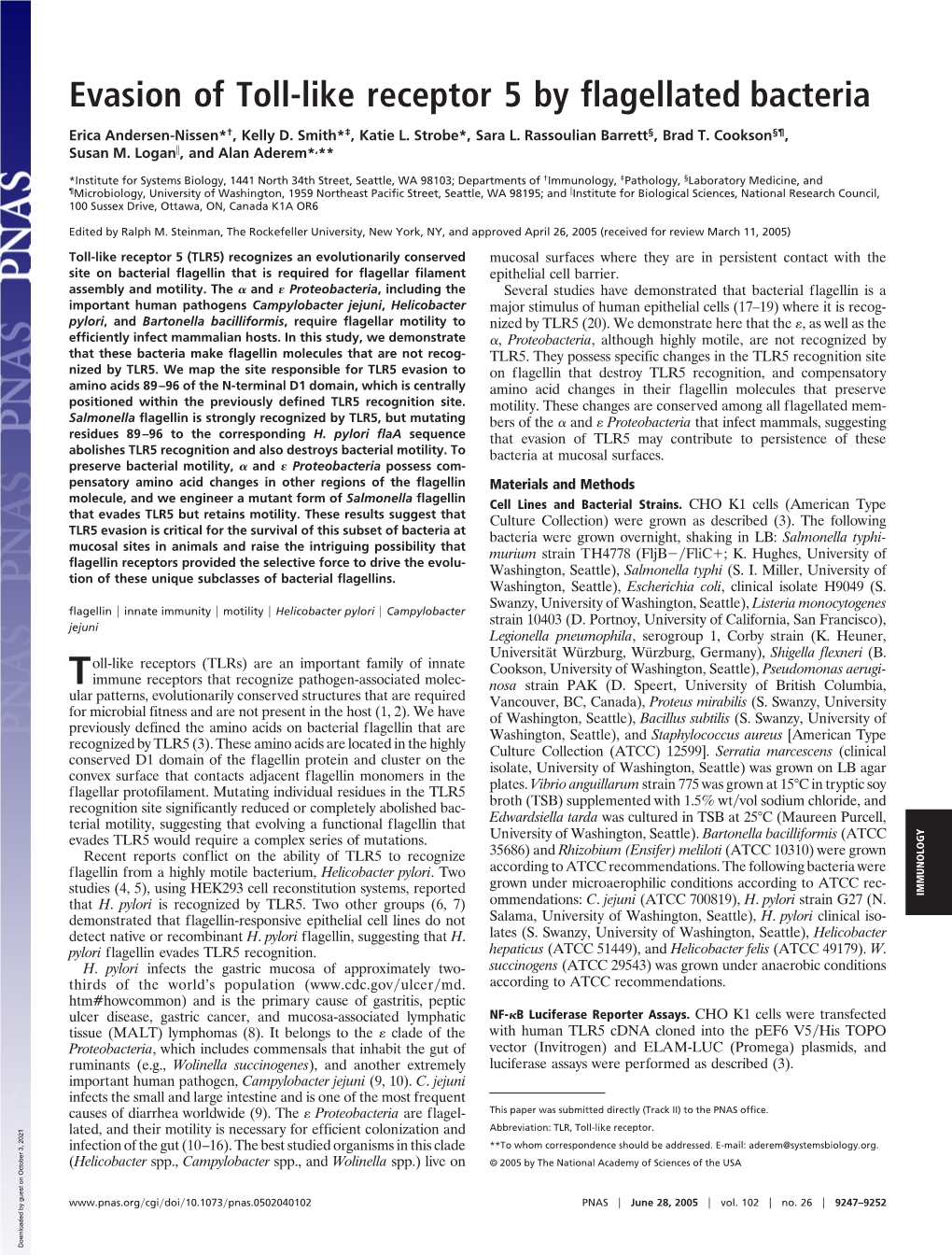 Evasion of Toll-Like Receptor 5 by Flagellated Bacteria