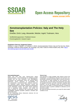 Xenotransplantation Policies: Italy and the Holy