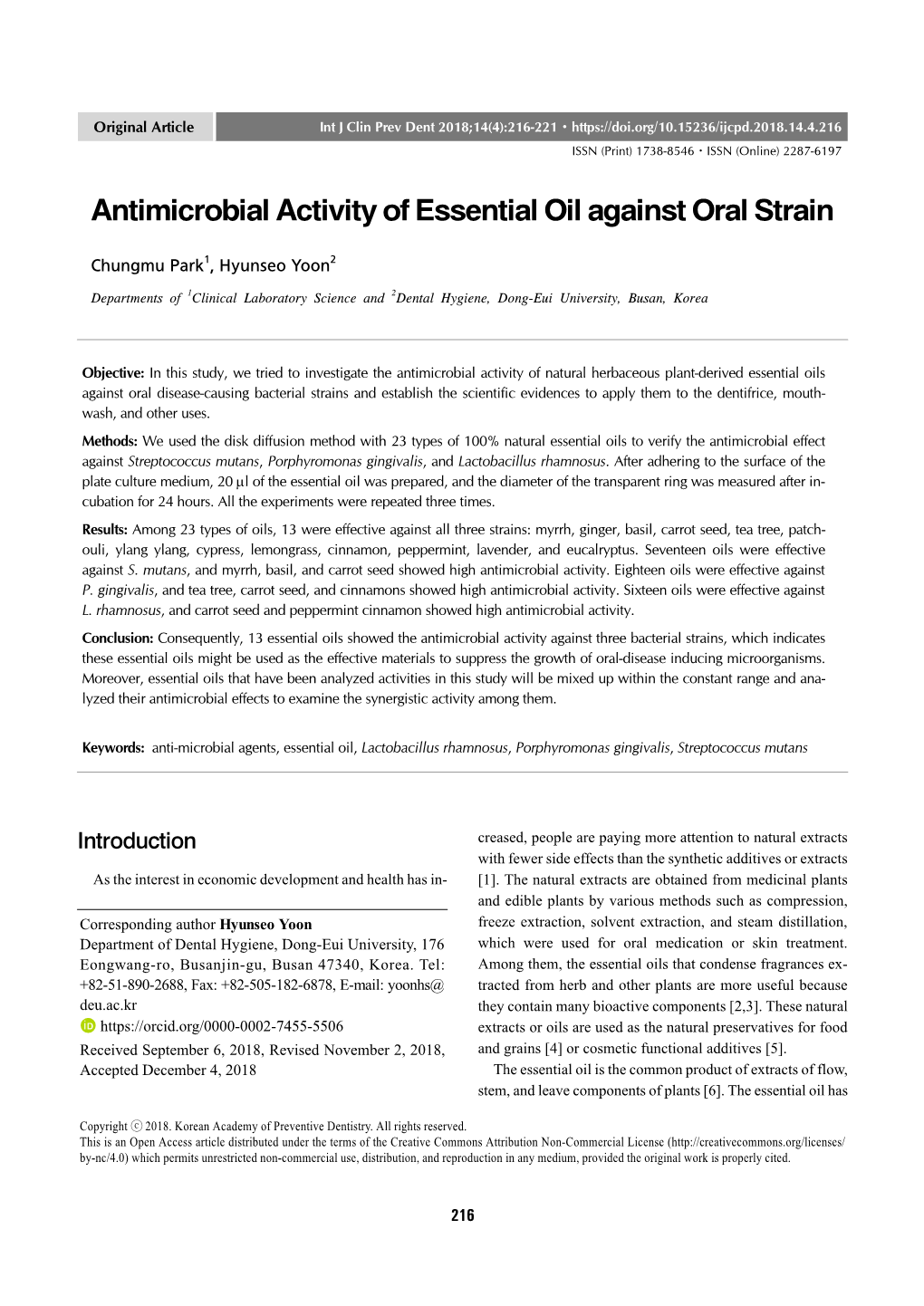 Antimicrobial Activity of Essential Oil Against Oral Strain