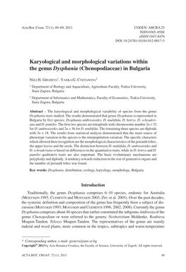 Karyological and Morphological Variations Within the Genus Dysphania (Chenopodiaceae) in Bulgaria