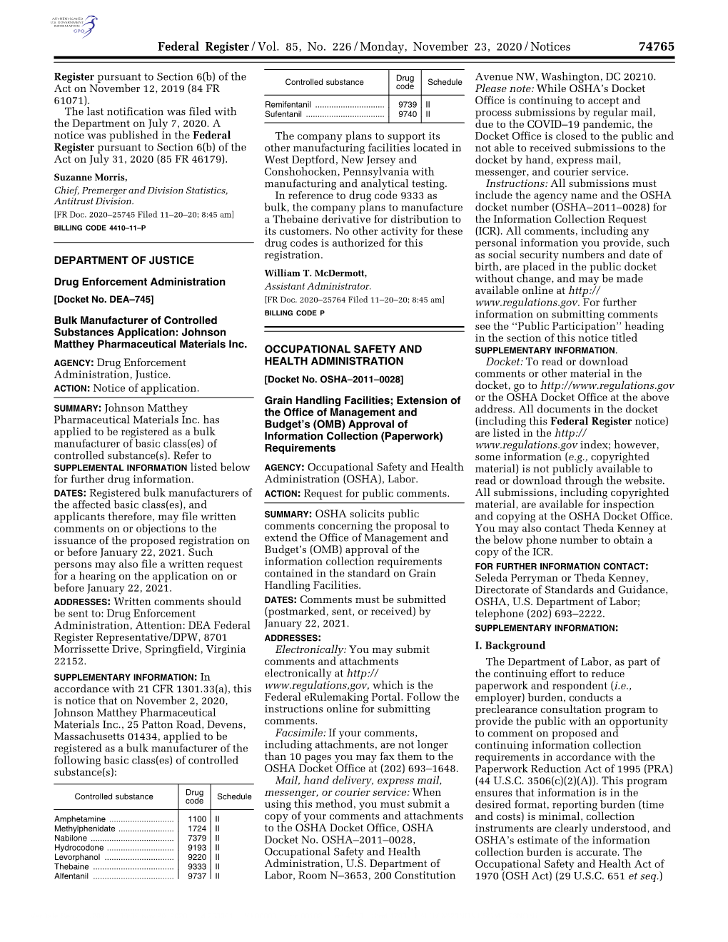 Federal Register/Vol. 85, No. 226/Monday, November 23, 2020