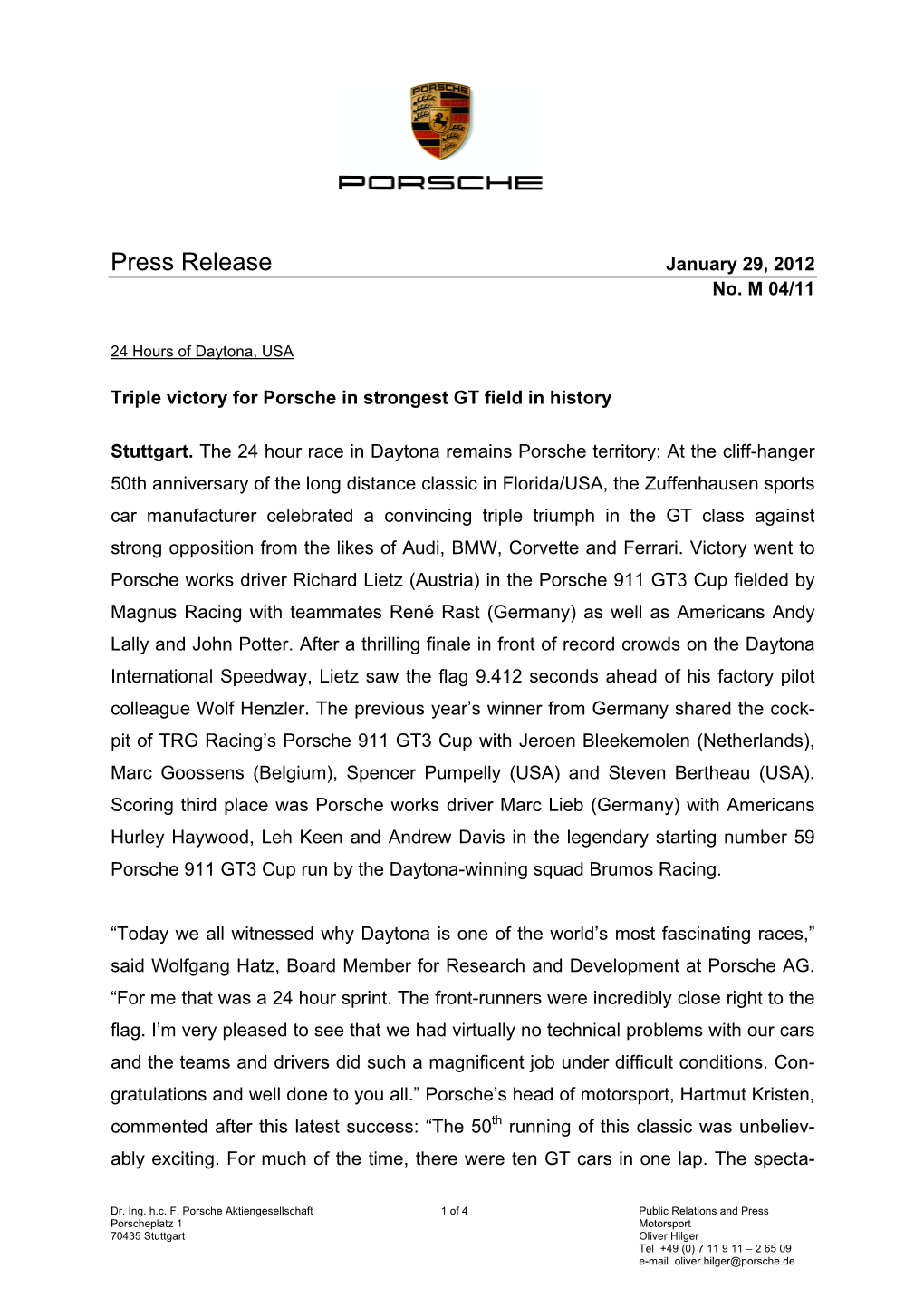 Press Release January 29, 2012 No