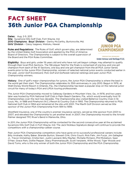 FACT SHEET 36Th Junior PGA Championship