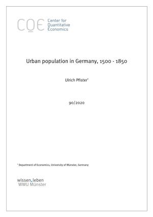 Urban Population in Germany, 1500 - 1850