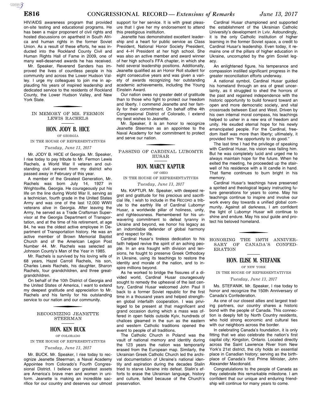 CONGRESSIONAL RECORD— Extensions of Remarks E816 HON
