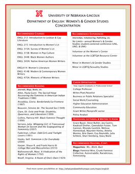 University of Nebraska-Lincoln Department of English: Women's & Gender Studies Concentration