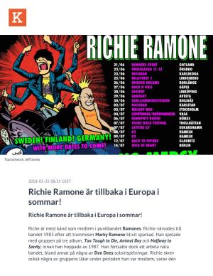 Richie Ramone Är Tillbaka I Europa I Sommar!