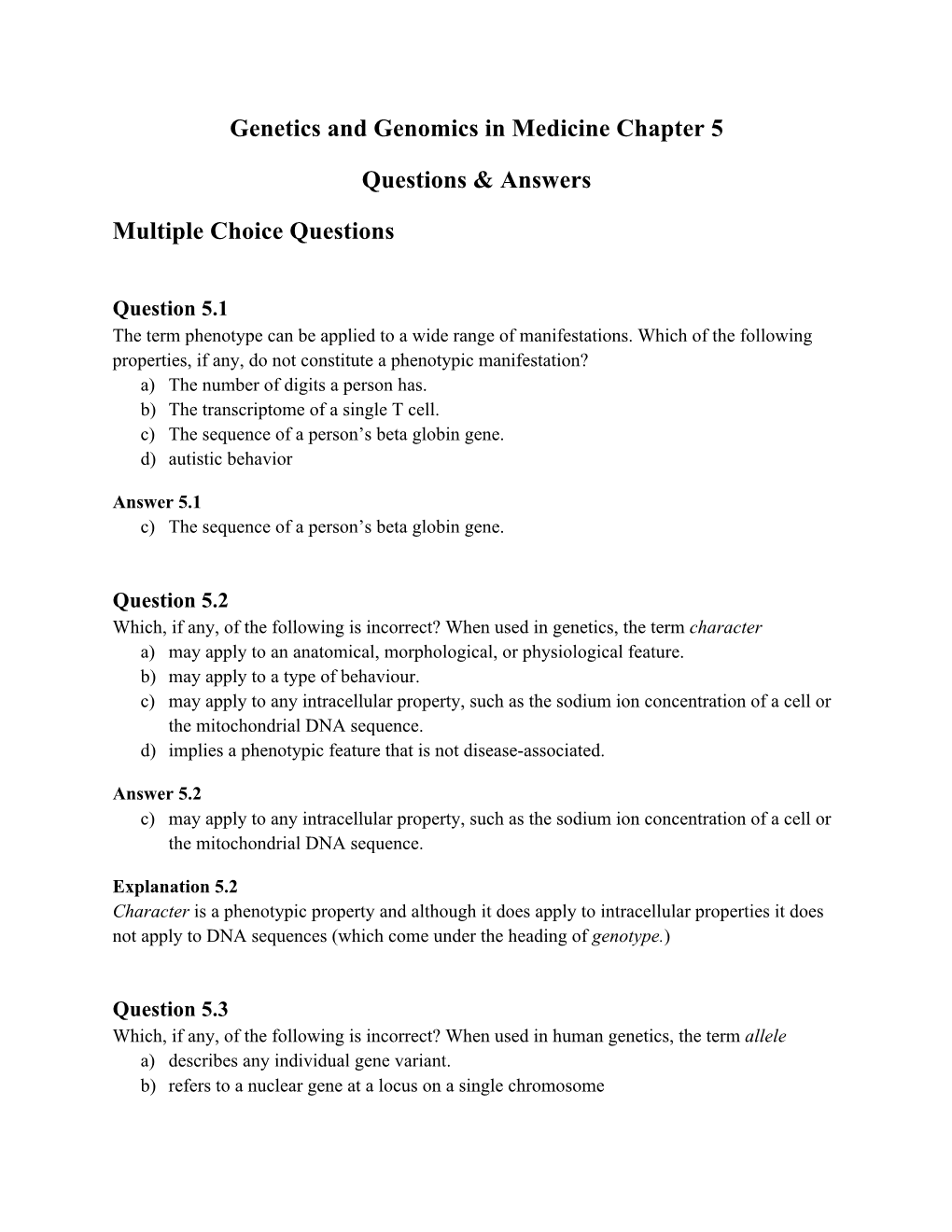 Genetics and Genomics in Medicine Chapter 5 Questions & Answers