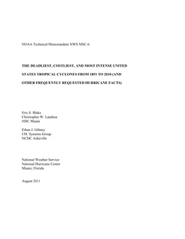 NOAA Technical Memorandum NWS NHC-6 the DEADLIEST