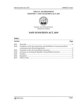 ENVIRONMENT CHAPTER 7 - SAFE SUNSCREEN ACT, 2019 S Republic of the Marshall Islands Jepilpilin Ke Ejukaan