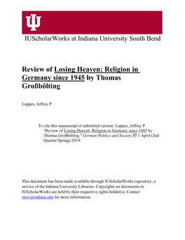 Review of Losing Heaven: Religion in Germany Since 1945 by Thomas Großbölting