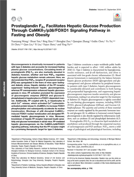 Prostaglandin F2a Facilitates Hepatic Glucose Production Through Camkiig/P38/FOXO1 Signaling Pathway in Fasting and Obesity