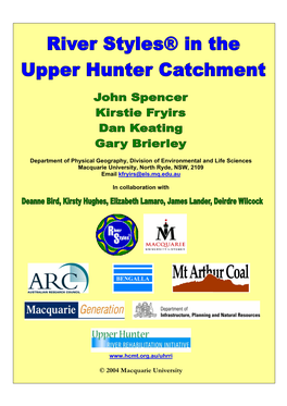 Distribution of River Styles in the Upper Hunter Catchment