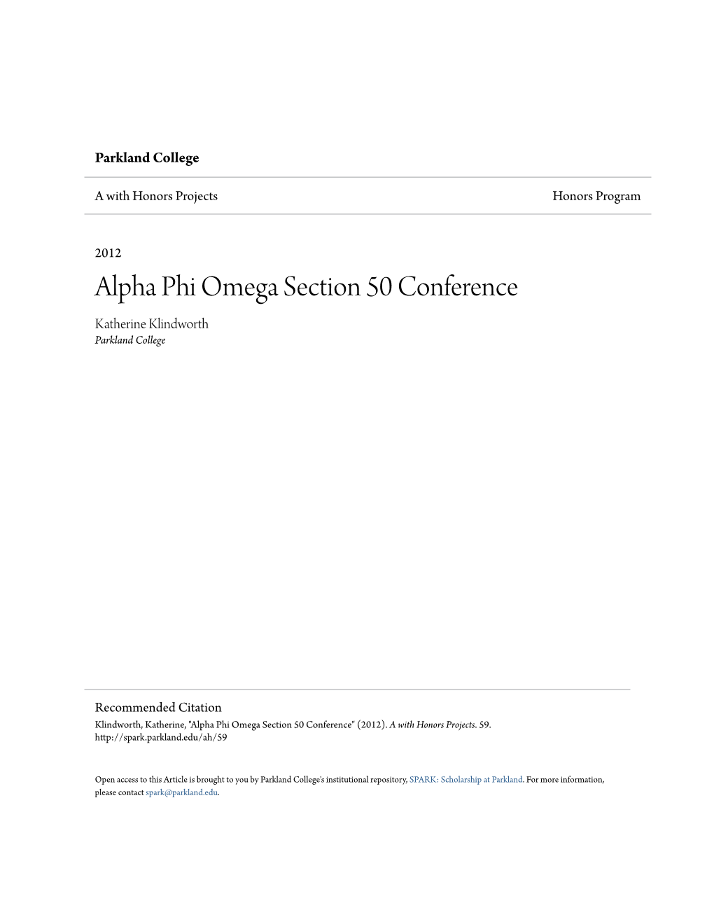 Alpha Phi Omega Section 50 Conference Katherine Klindworth Parkland College