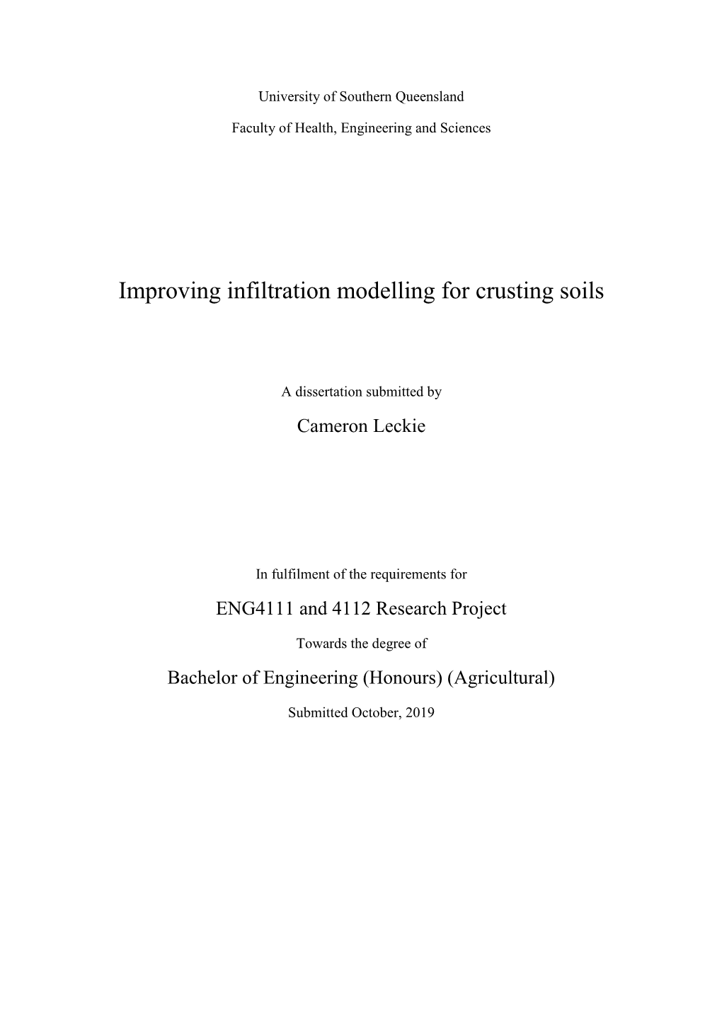 Improving Infiltration Modelling for Crusting Soils