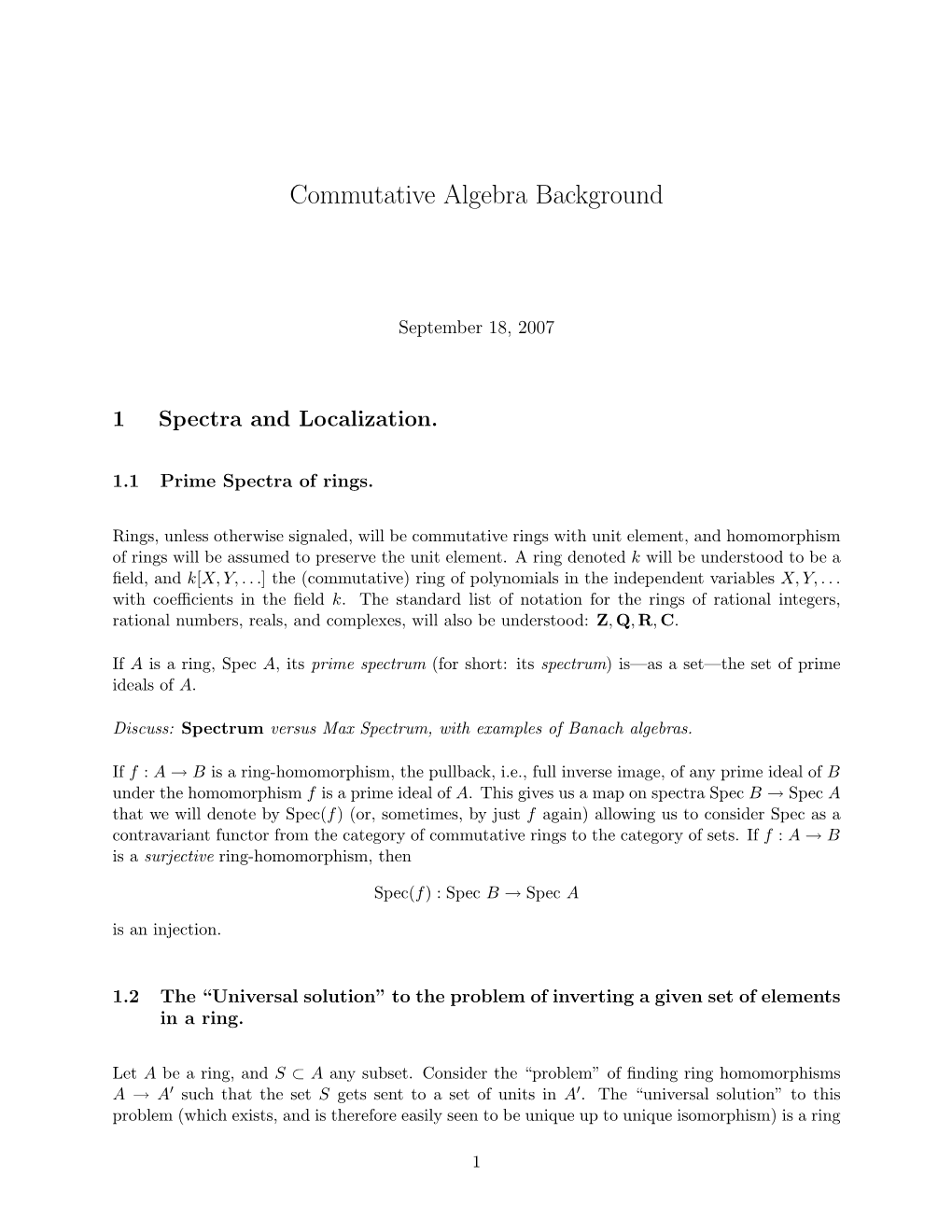 Commutative Algebra Background
