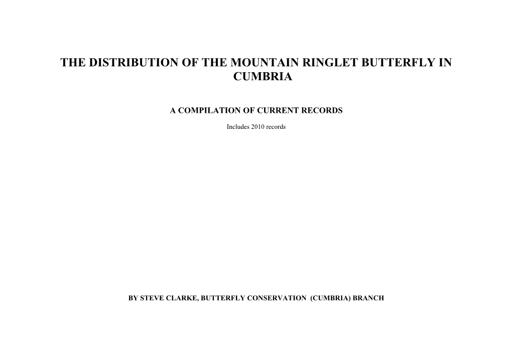 Distribution of the Mountain Ringlet Butterfly in Cumbria