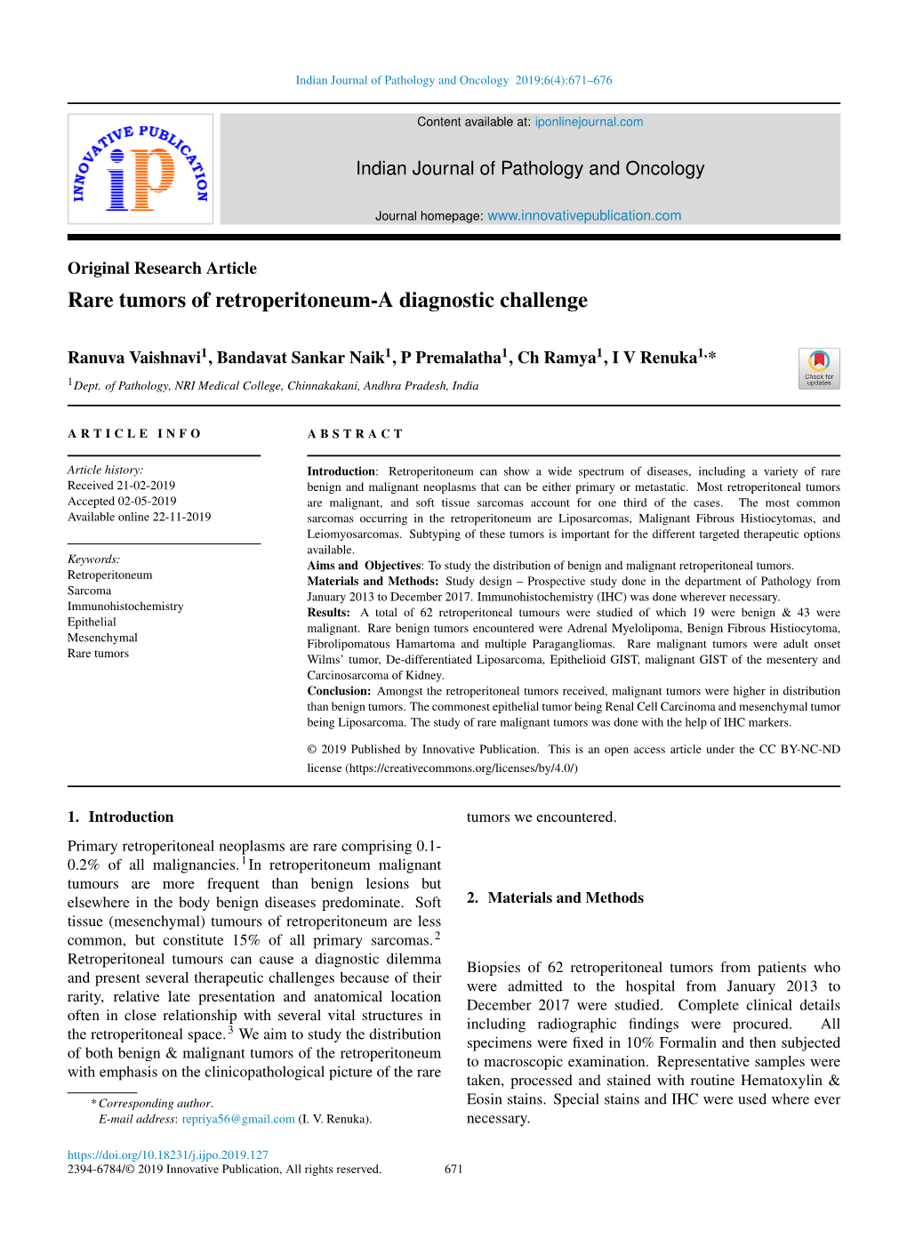 Rare Tumors of Retroperitoneum-A Diagnostic Challenge