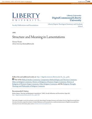 Structure and Meaning in Lamentations Homer Heater Liberty University, Hheater@Liberty.Edu