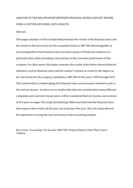 Analysis of the Relationship Between Financial Ratios and Net Income